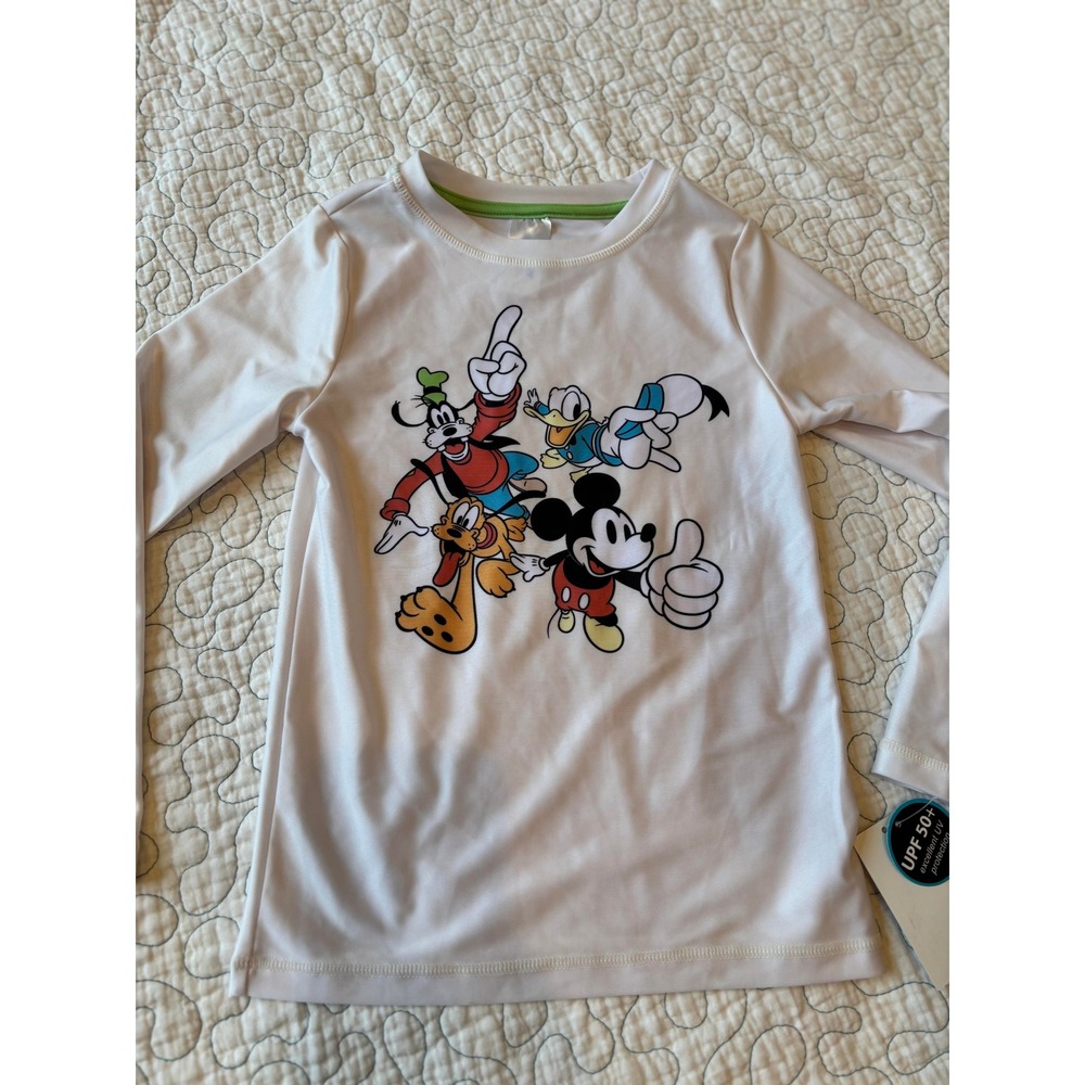 Disney Mickey and Friends Kids White Long Sleeve Rash Guard UPF 50+ Size 5T Swim